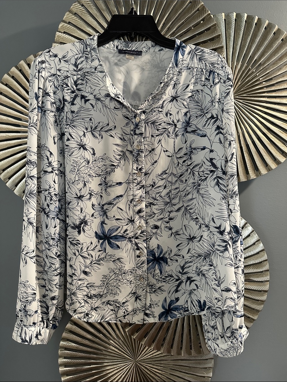 Tommy Hilfiger White Blouse with Navy Floral Print